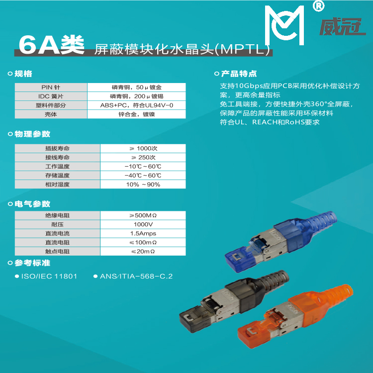 6A类屏蔽模块化水晶头(MPTL)